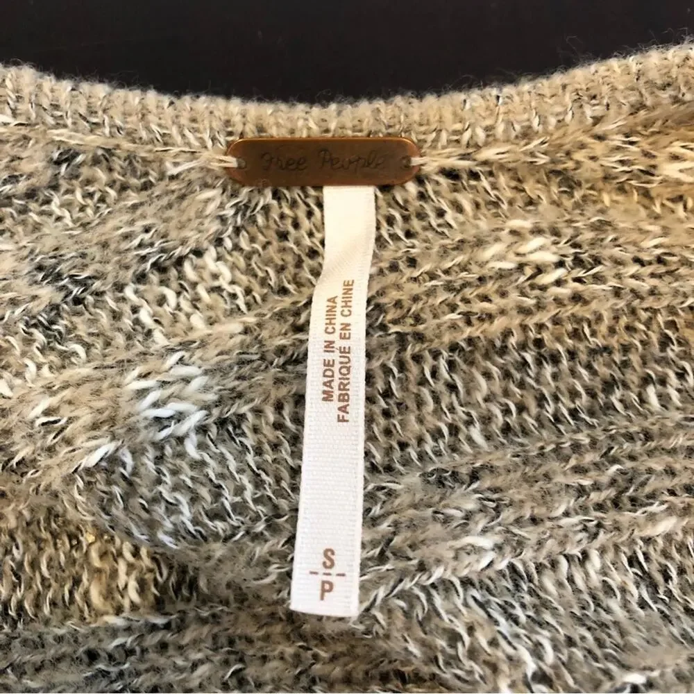 Free People Beached Shell tan ribbed open front wool blend cardigan size Small